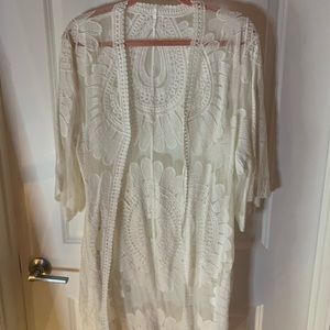 White/cream lace cover up/cardigan. Size S, from Shein, never worn